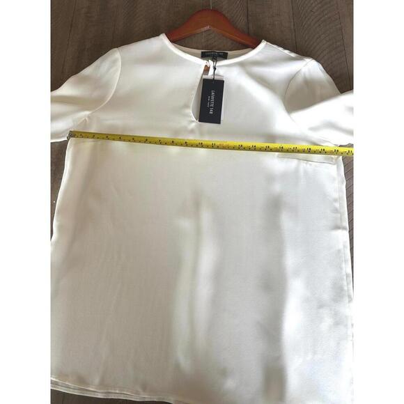 NWT Lafayette 148 100% Silk Ruched Sleeves Blouse in Cloud Ivory Women’s Medium​ - Picture 7 of 10